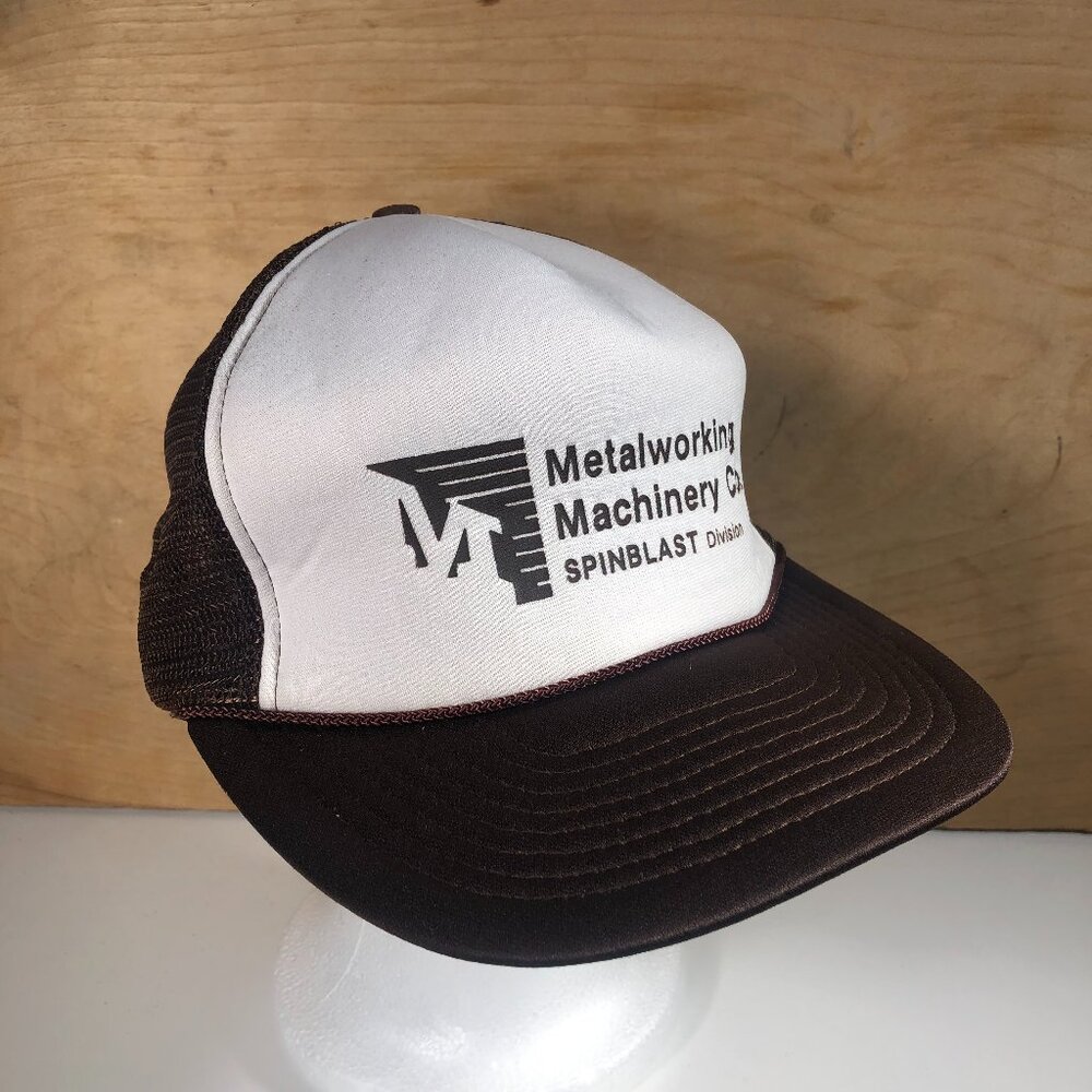 Metalworking Machinery Co. Spinblast Snapback Brown White Foam Cap Hat Vintage